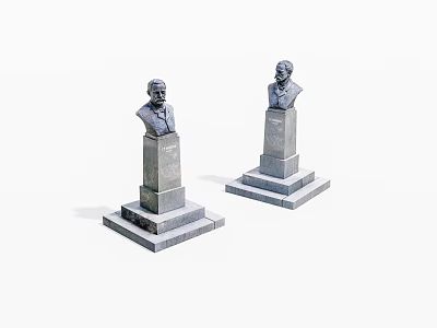 Two Detailed Gray Bust Statues on Square Pedestals Against White Background 3d model