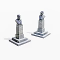 Two Detailed Gray Bust Statues on Square Pedestals Against White Background