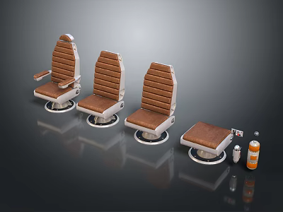Modern Leisure Chair with Brown Beige Striped Backrest Round Base and Ottoman 3d model