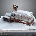 Old Rusty Truck In Snowy Scene With Figure On Roof Top