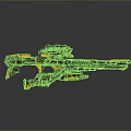 Futuristic Sci-Fi Weapon Design With Yellow Black Green Colors And Mechanical Details