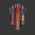 3D Rendered Red Rocket Models With Blue Fins And Checkered Patterns