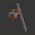 Mechanical Platform With Yellow Black Warning Stripes On Metal Track And Red Components