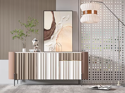 Modern Entryway Cabinet and Side Cabinet Interior With Decorative Items Floor Lamp and Potted Plant 3d model