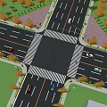 Municipal Road Intersection With Vehicles Zebra Crossings Green Belts And Sidewalks