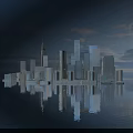 Modern Urban Office Buildings With Reflections On Water Surface And Blue Sky 3d model