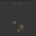 Golden Sphere Pendant Lights Hanging On Dark Background With Reflections