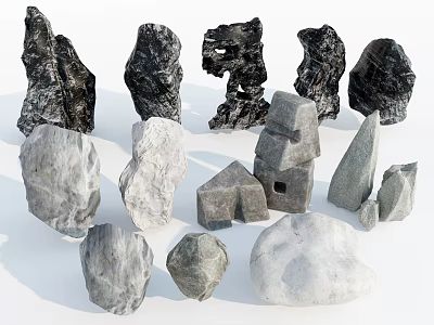 Natural Stone and Wood Decorative Items with Diverse Shapes and Textures 3d model