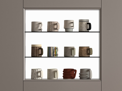 Modern Middle Ancient Ornaments Combination Cup Holder Coffee Cup Ornaments Water Cup 3d model