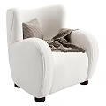 White Plush Modern Sofa and Coffee Table Set with Plaid Cushion and Throw Blanket 3d model