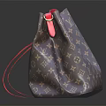 Classic Monogram Pattern Leather Drawstring Bag With Red String Closure And Elegant Design