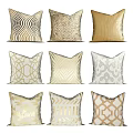Stylish Decorative Throw Pillows With Various Gold And White Patterns For Home Decor 3d model