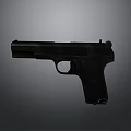 Black Tactical Pistol With Textured Grip And Metallic Finish On Gray Background