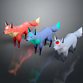 Decorative Ornament Set of Fox Figurines with Low Poly Design and Red Blue White Colors