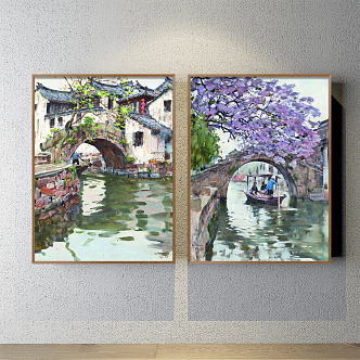 New Chinese Landscape Painting Green Living Room Water Jiangnan Decoration Painting 3d model