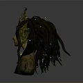 Mythical Character Head With Snake Like Hair Golden Crown And Yellow Eyes Green Texture