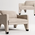 Beige Modern Armchair with Upholstered Fabric Armrests and Black Wooden Legs