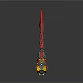 Red Melee Spear And Ranged Gun Weapons With Reflective Surface And Detailed Design