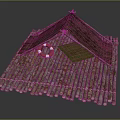 Wooden Boat Bamboo Raft Structure With Red Lifebuoy And Rustic Roof