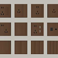 Brown Wooden Switch Panels With Various Designs And Sockets For Home Use 3d model