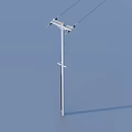 Industrial Equipment Utility Pole with Electrical Wires and Transmission Components Against Clear Blue Sky