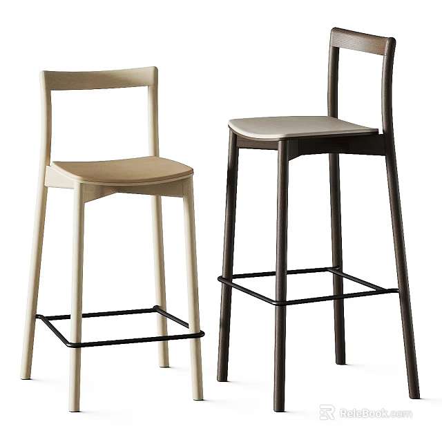 Modern Minimalist Bar Stools In Light And Dark Colors With Upholstered Seats And Backrests 3d model 