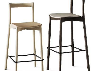 Modern Minimalist Bar Stools In Light And Dark Colors With Upholstered Seats And Backrests 3d model