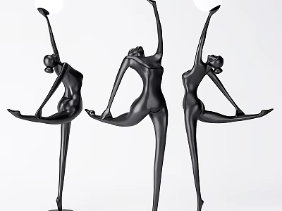 Abstract Floor Lamp Black Humanoid Sculpture Dancing Pose Modern Home Decor 3d model