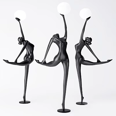 Abstract Floor Lamp Black Humanoid Sculpture Dancing Pose Modern Home Decor 3d model