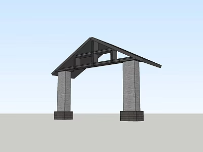 Architectural Entrance Gate Structure With Stone Columns And Triangular Roof Frame 3d model