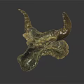 Intricate Dragon Head Sculpture With Brown Horns Blue Scales And Textured Details