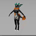 Anthropomorphic Character With Gray Body Green Ears Black Hair Orange Highlights And Flame Tail