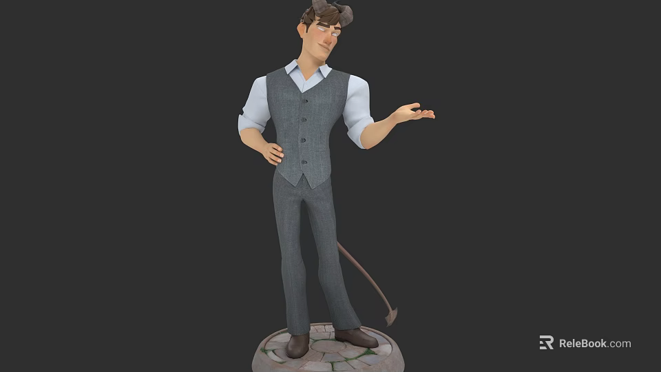 3D Game Movie Character Model in Gray Vest White Shirt Standing Pose with Pedestal Base 3d model 