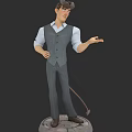 3D Game Movie Character Model in Gray Vest White Shirt Standing Pose with Pedestal Base