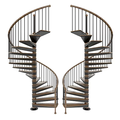Symmetrical Spiral Stairs With Elegant Railing Design 3d model