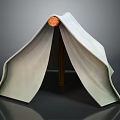 Light Beige Camping Tent With Wooden Frame Round Top And Simple Design