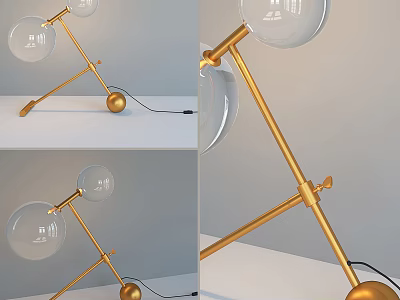 Modern Table Lamp With Golden Stand And Transparent Spherical Lampshade 3d model