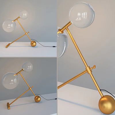 Modern Table Lamp With Golden Stand And Transparent Spherical Lampshade 3d model