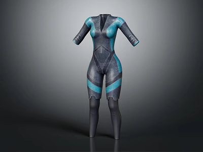 Black and Blue Long Sleeve Bodysuit with Color Block Fitted Sporty Design 3d model