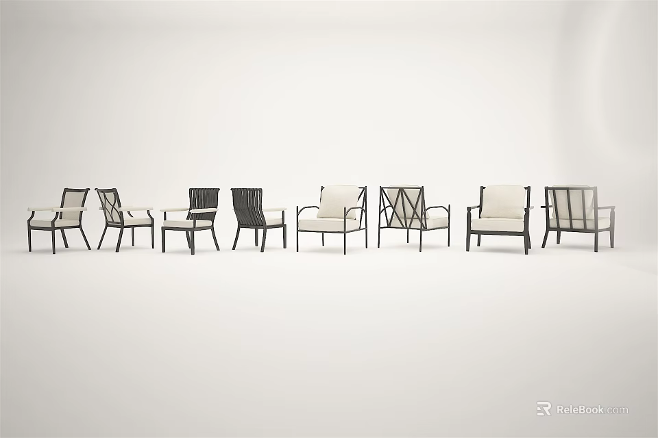 Modern Leisure Chairs with Various Stylish Designs Metal Frames and Comfortable Seats 3d model 