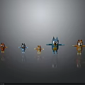 Colorful Cartoon Animal Character Toys Standing In Row On Grey Background
