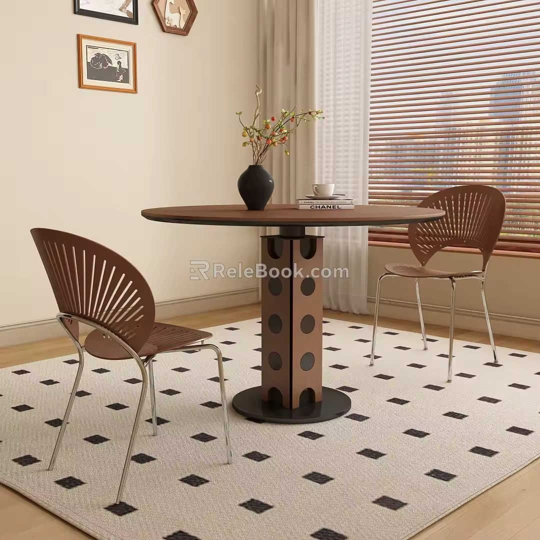 Middle Ancient Style Round Casual Table and Chair Dining Table and Chair 3d model