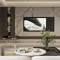 Modern Dining and Living Room Interior Featuring Marble Wall TV And Dining Table Chairs