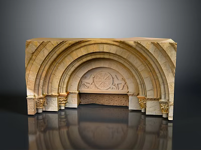 Scenic Ancient Stone Arch Landscape With Carved Decorations Circular Motifs And Reflections 3d model