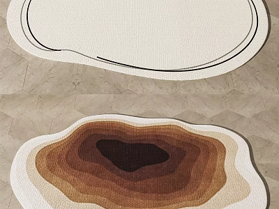 Stylish Shaped Rugs With Modern Design Beige Base Black Line Trim And Brown Gradient Dark Center 3d model