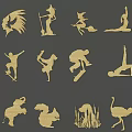 Golden Silhouette Wall Decor With Animal And Human Figure Designs