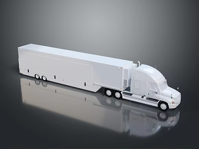 Large White Semi Truck With Long Trailer Cab On Shiny Reflective Surface 3d model