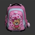 Pink Children's Backpack With Teddy Bear Design Polka Dots Bow And Pom Pom Decoration
