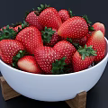 Fresh Ripe Strawberries in White Bowl with Green Leaves on Wooden Stand