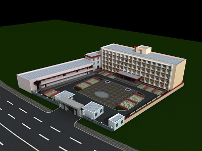 Multi Story Office Building With Courtyard Parking Area And Entrance Driveway 3d model